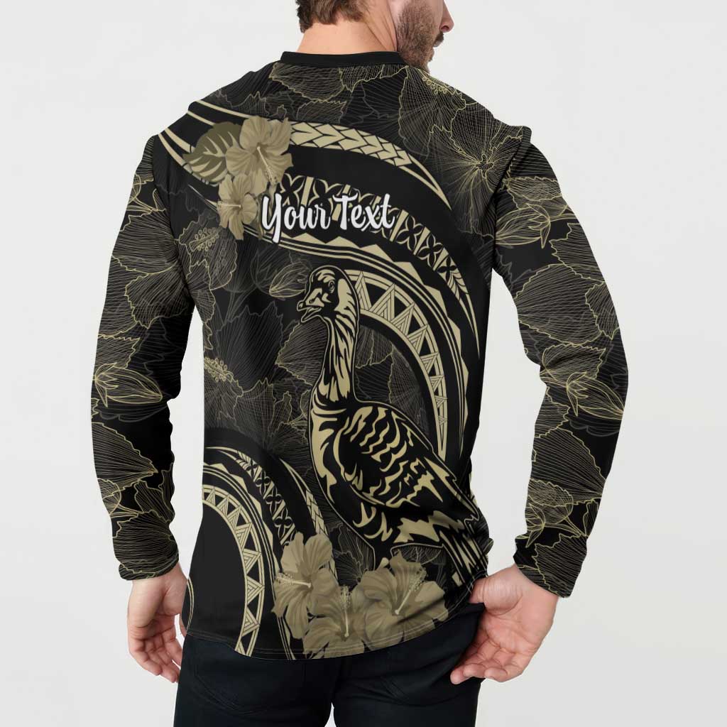 Personalised Hawaii Nene Goose Button Sweatshirt Hawaiian Map Hibiscus Polynesian Art - Beige LT14 - Polynesian Pride