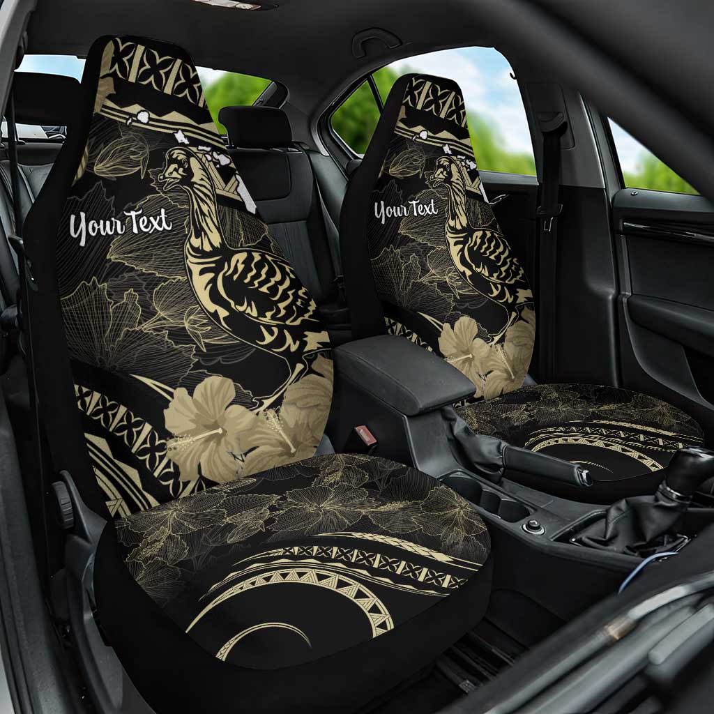 Personalised Hawaii Nene Goose Car Seat Cover Hawaiian Map Hibiscus Polynesian Art - Beige