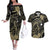 Personalised Hawaii Nene Goose Couples Matching Off The Shoulder Long Sleeve Dress and Hawaiian Shirt Hawaiian Map Hibiscus Polynesian Art - Beige