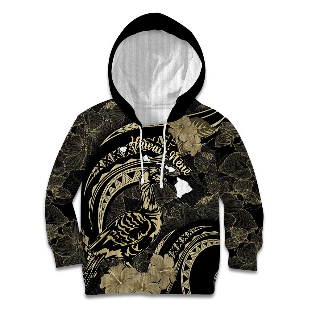 Personalised Hawaii Nene Goose Kid Hoodie Hawaiian Map Hibiscus Polynesian Art - Beige LT14 Hoodie Beige - Polynesian Pride