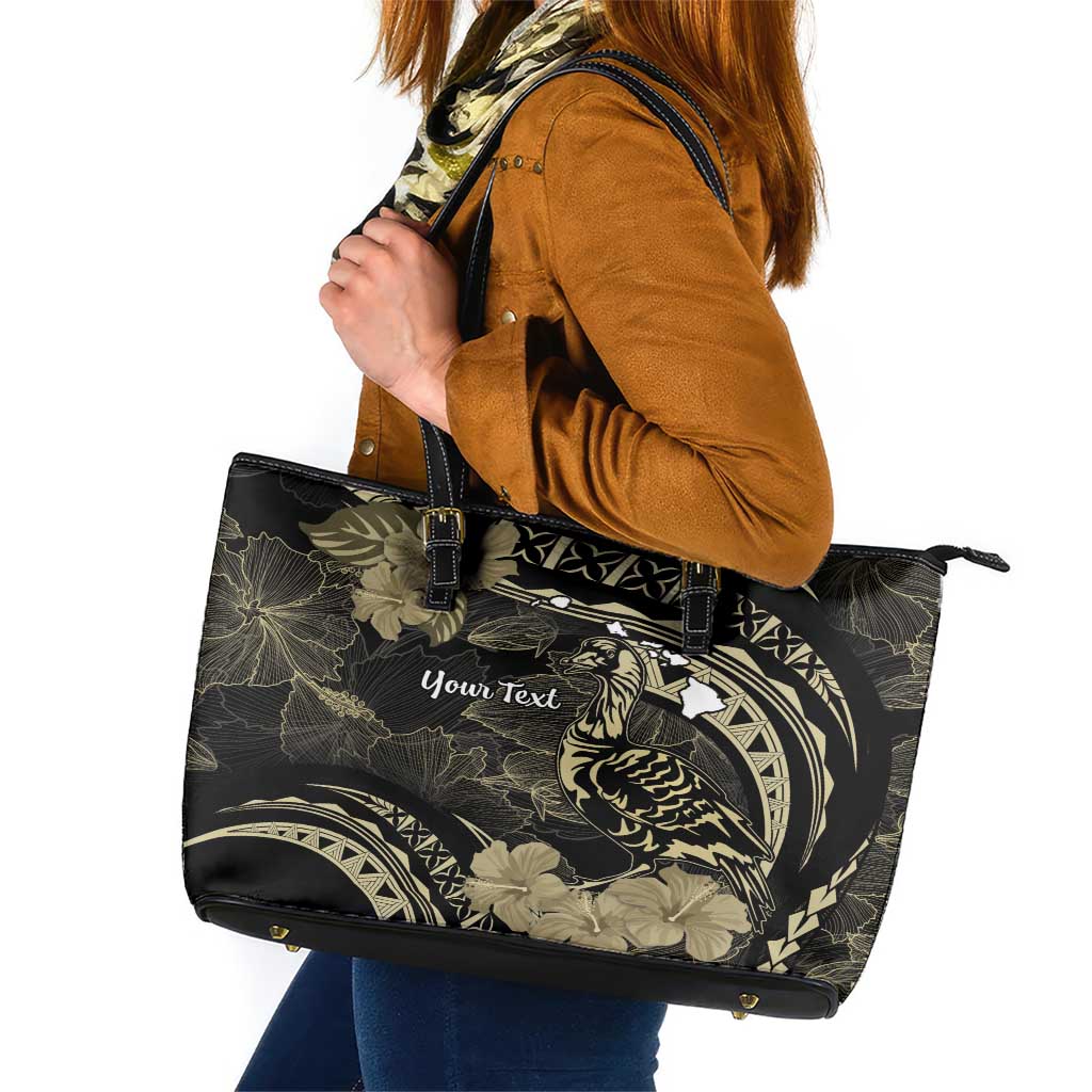 Personalised Hawaii Nene Goose Leather Tote Bag Hawaiian Map Hibiscus Polynesian Art - Beige LT14 Beige - Polynesian Pride
