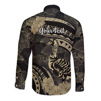 Personalised Hawaii Nene Goose Long Sleeve Button Shirt Hawaiian Map Hibiscus Polynesian Art - Beige LT14 - Polynesian Pride