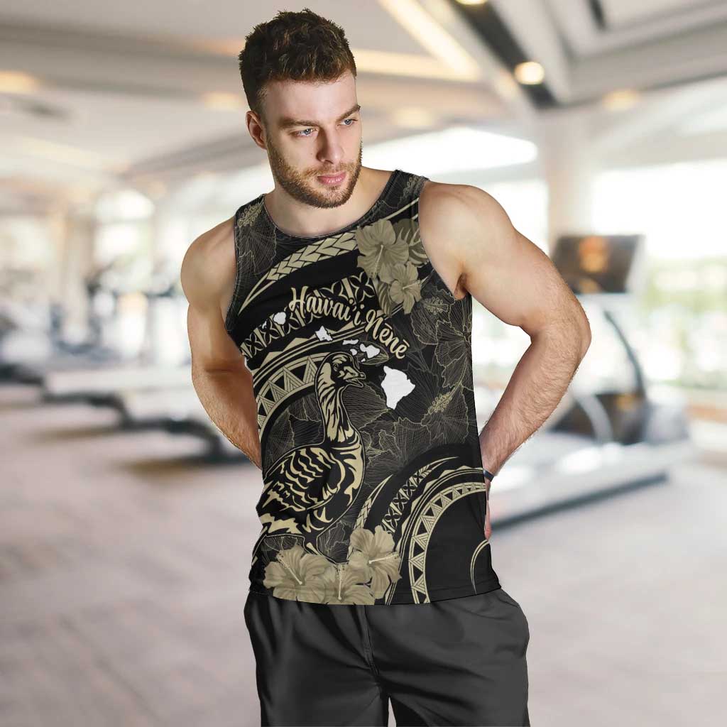 Personalised Hawaii Nene Goose Men Tank Top Hawaiian Map Hibiscus Polynesian Art - Beige LT14 Beige - Polynesian Pride