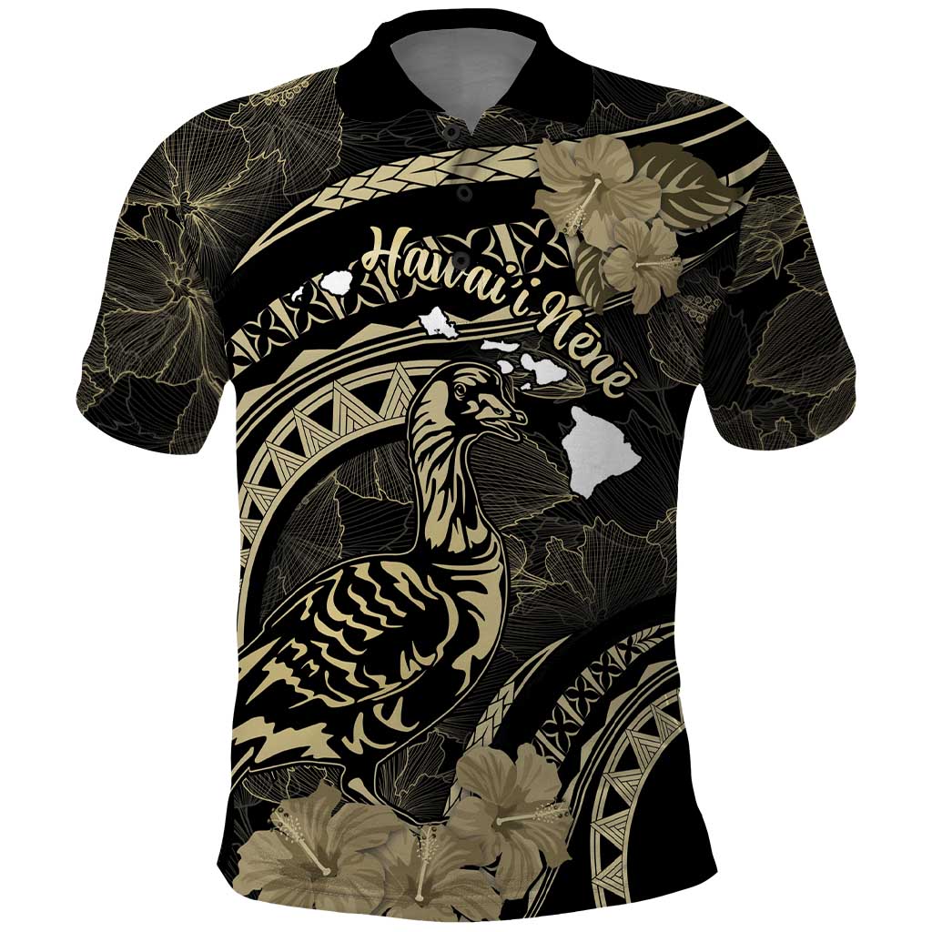 Personalised Hawaii Nene Goose Polo Shirt Hawaiian Map Hibiscus Polynesian Art - Beige LT14 Beige - Polynesian Pride