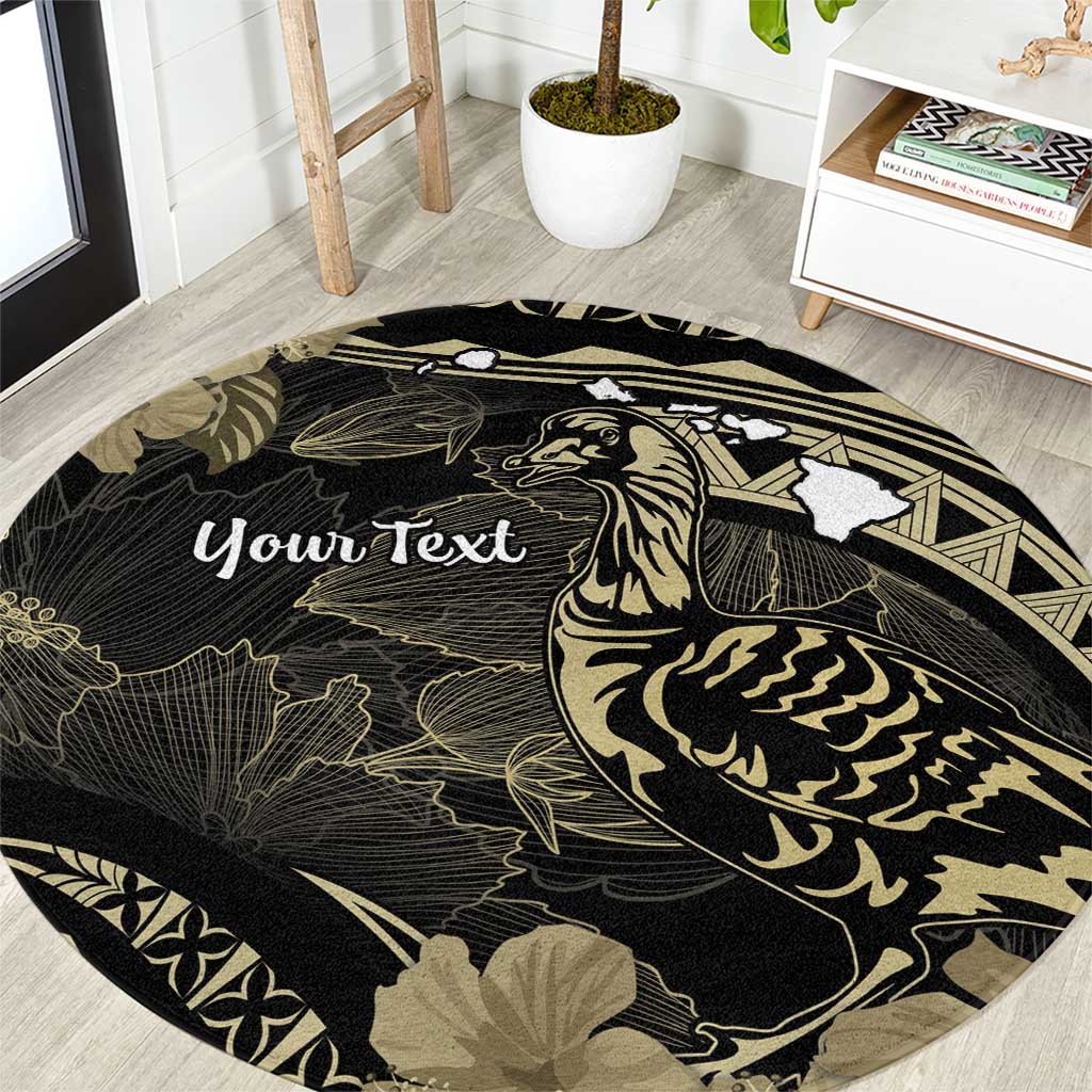 Personalised Hawaii Nene Goose Round Carpet Hawaiian Map Hibiscus Polynesian Art - Beige LT14 Beige - Polynesian Pride
