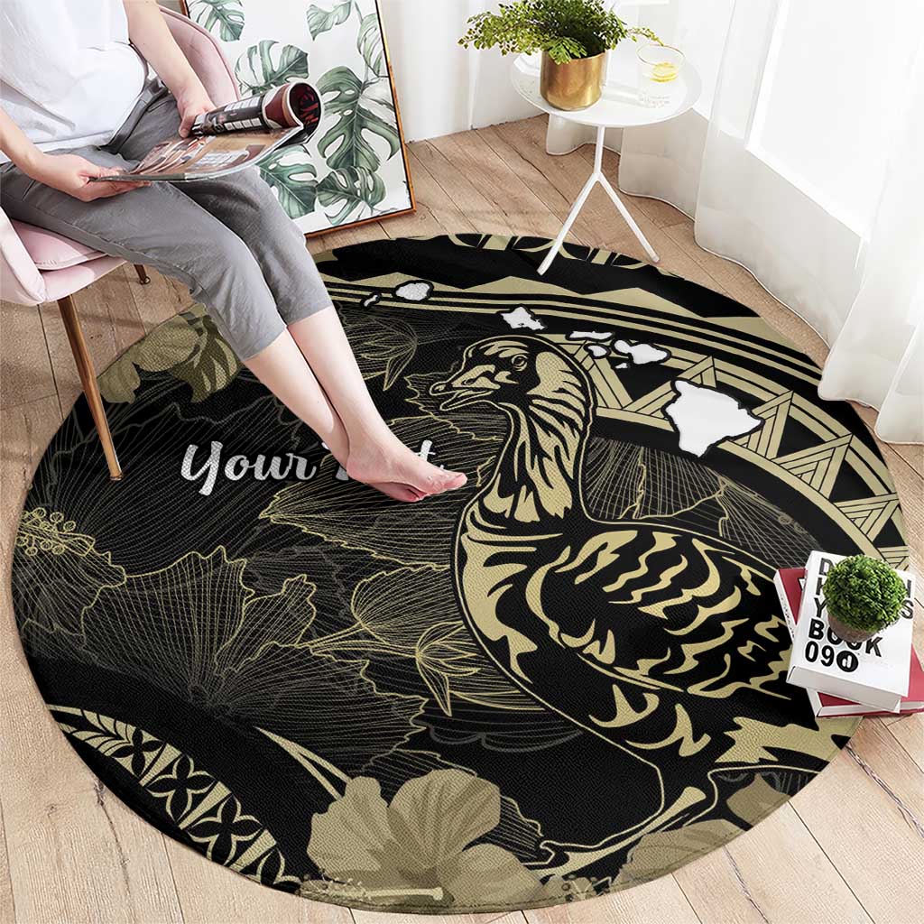 Personalised Hawaii Nene Goose Round Carpet Hawaiian Map Hibiscus Polynesian Art - Beige LT14 - Polynesian Pride