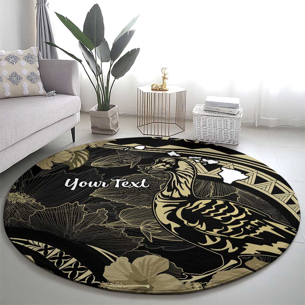 Personalised Hawaii Nene Goose Round Carpet Hawaiian Map Hibiscus Polynesian Art - Beige LT14 - Polynesian Pride