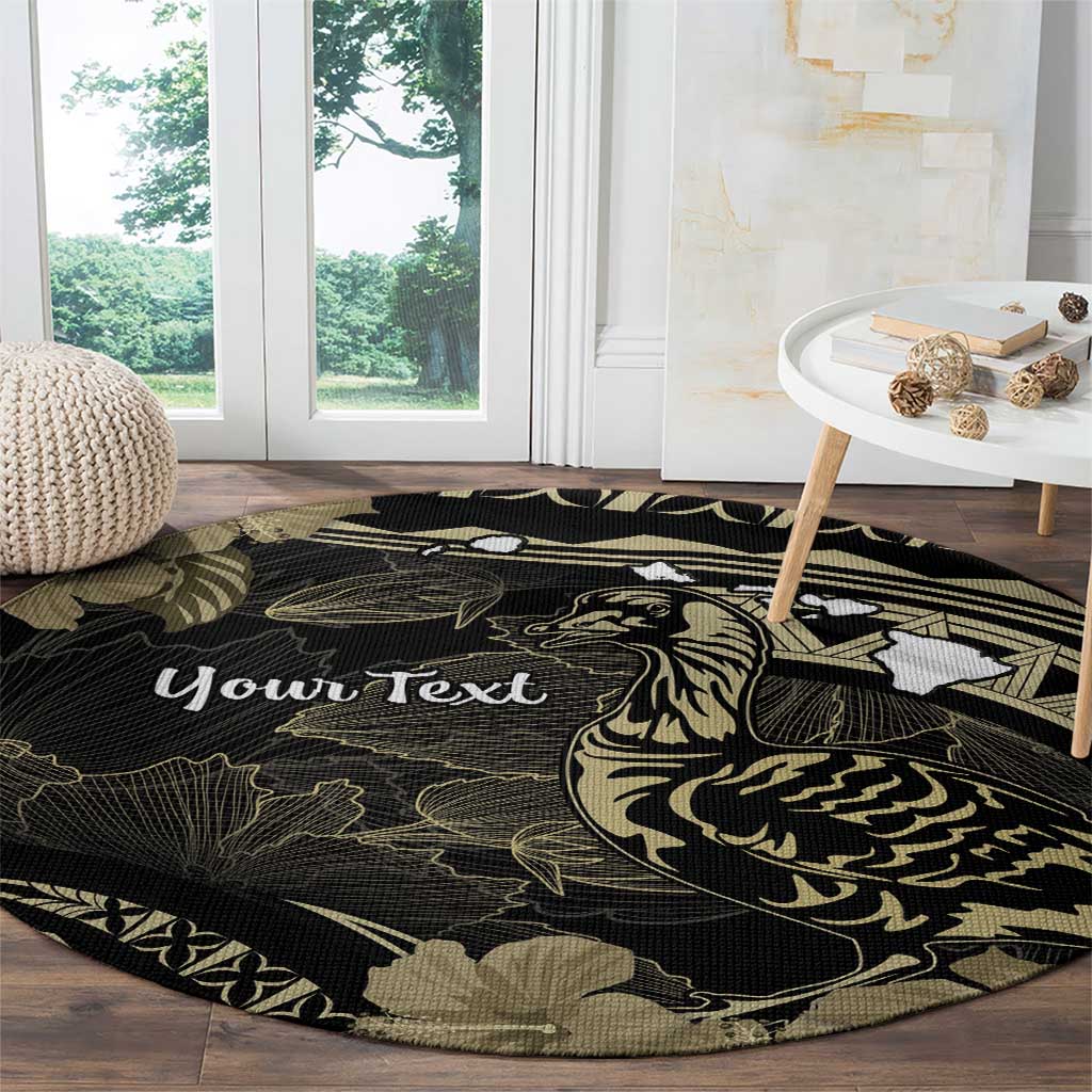 Personalised Hawaii Nene Goose Round Carpet Hawaiian Map Hibiscus Polynesian Art - Beige LT14 - Polynesian Pride