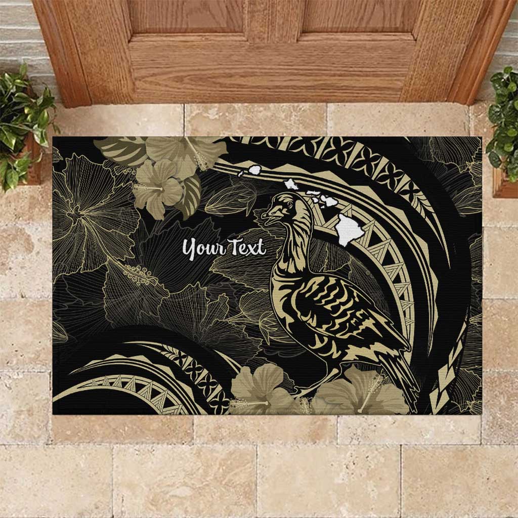 Personalised Hawaii Nene Goose Rubber Doormat Hawaiian Map Hibiscus Polynesian Art - Beige