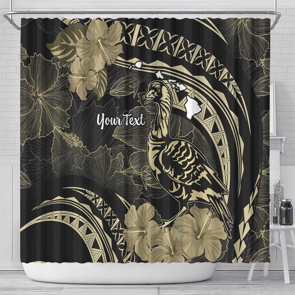 Personalised Hawaii Nene Goose Shower Curtain Hawaiian Map Hibiscus Polynesian Art - Beige LT14 - Polynesian Pride