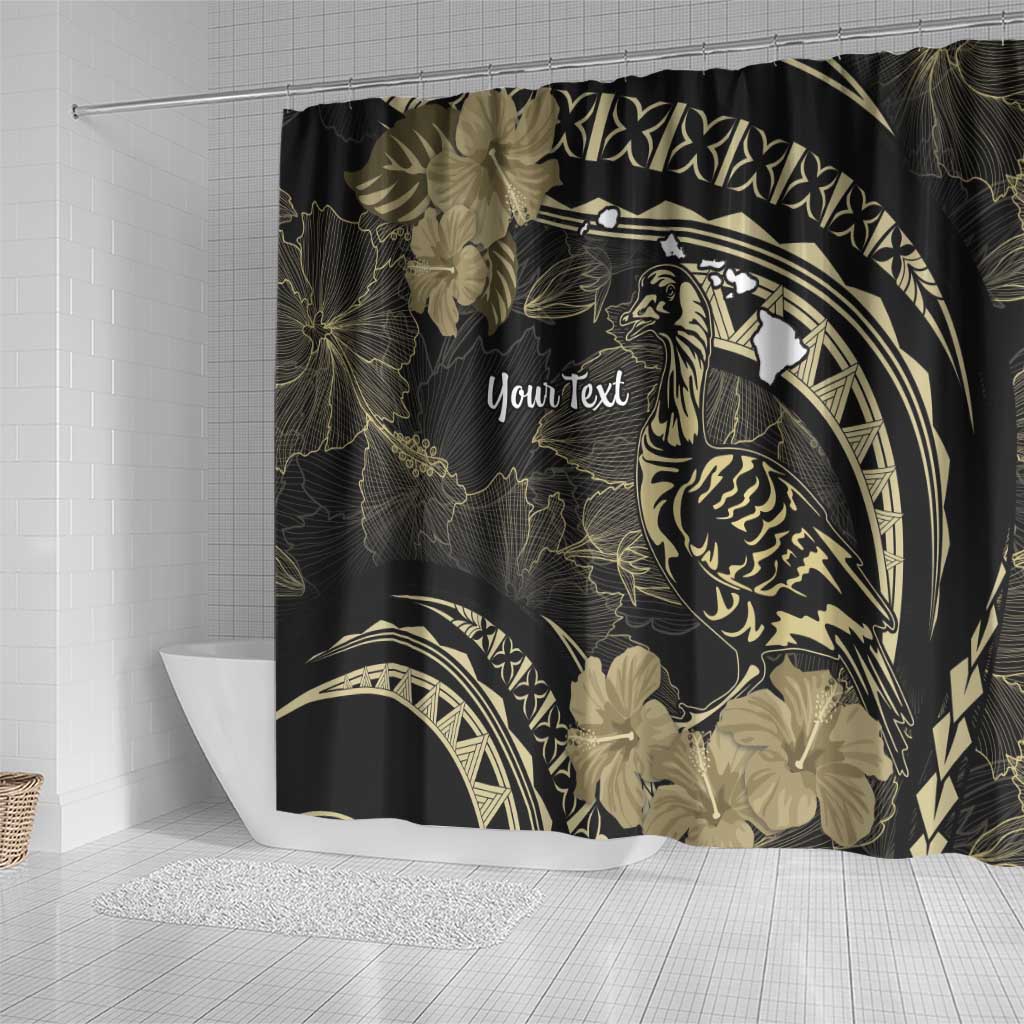 Personalised Hawaii Nene Goose Shower Curtain Hawaiian Map Hibiscus Polynesian Art - Beige LT14 - Polynesian Pride