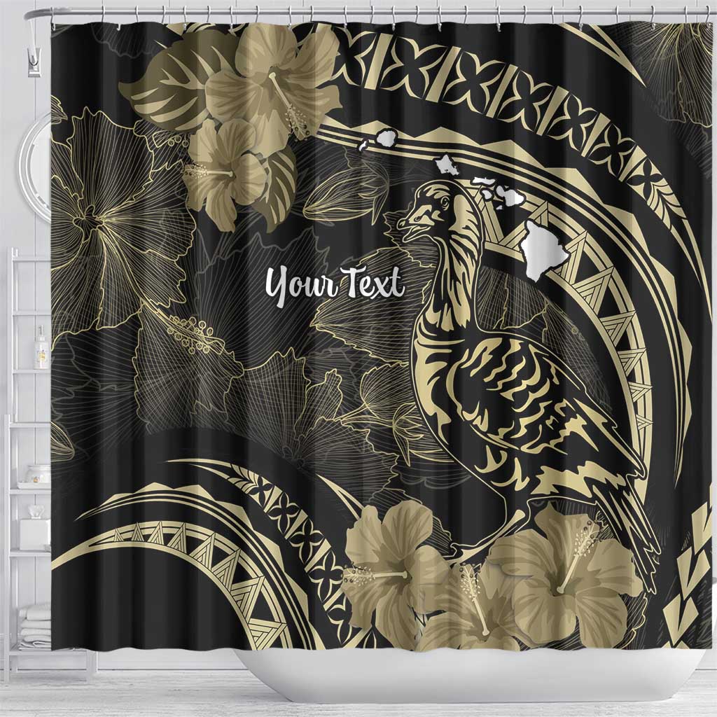 Personalised Hawaii Nene Goose Shower Curtain Hawaiian Map Hibiscus Polynesian Art - Beige LT14 - Polynesian Pride