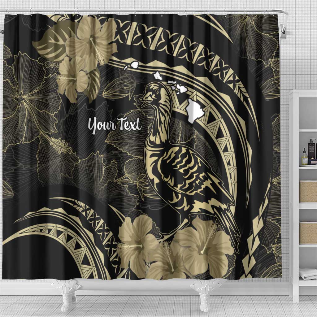 Personalised Hawaii Nene Goose Shower Curtain Hawaiian Map Hibiscus Polynesian Art - Beige LT14 - Polynesian Pride