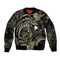Personalised Hawaii Nene Goose Sleeve Zip Bomber Jacket Hawaiian Map Hibiscus Polynesian Art - Beige LT14 Unisex Beige - Polynesian Pride
