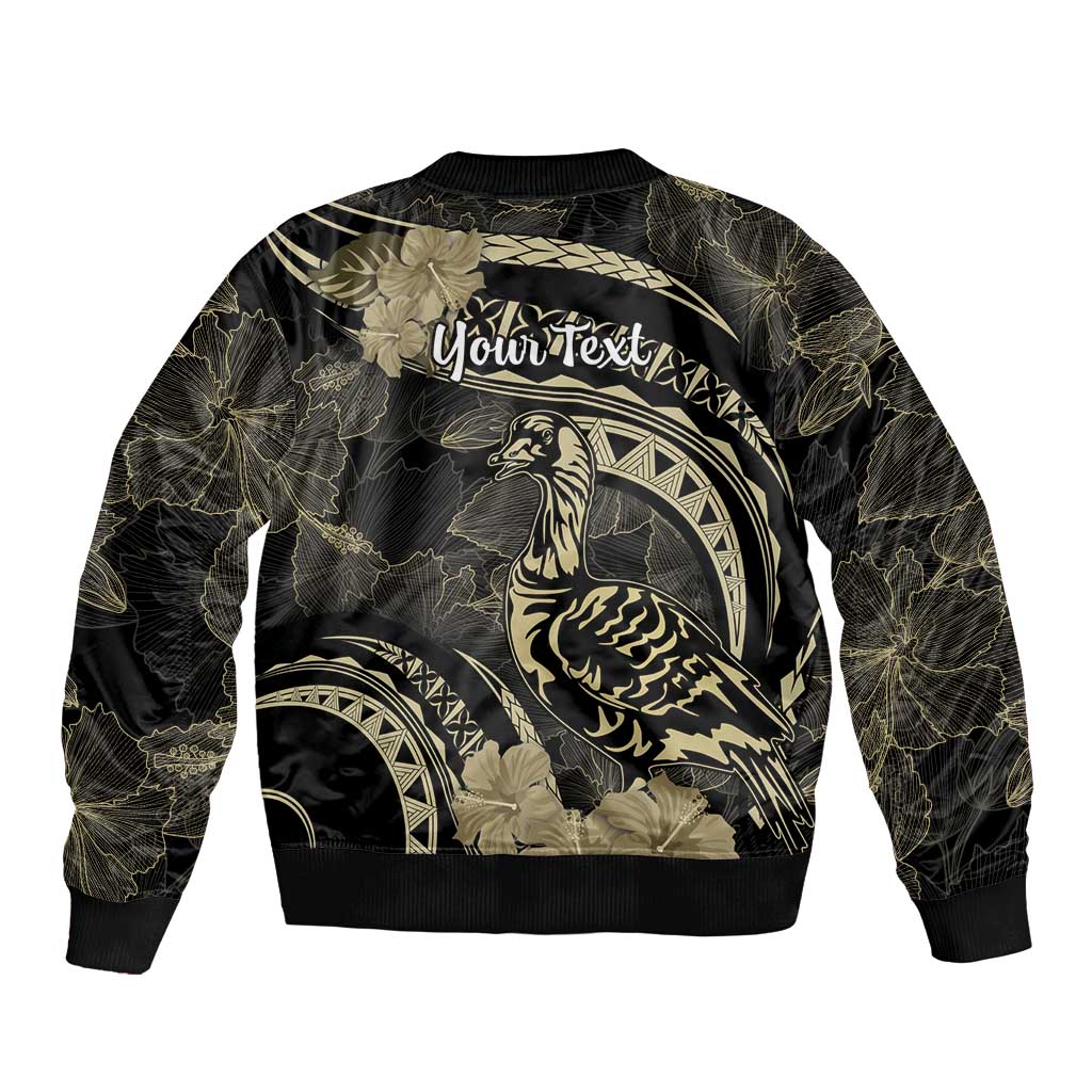 Personalised Hawaii Nene Goose Sleeve Zip Bomber Jacket Hawaiian Map Hibiscus Polynesian Art - Beige LT14 - Polynesian Pride