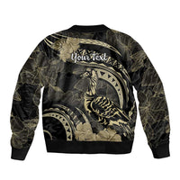 Personalised Hawaii Nene Goose Sleeve Zip Bomber Jacket Hawaiian Map Hibiscus Polynesian Art - Beige LT14 - Polynesian Pride