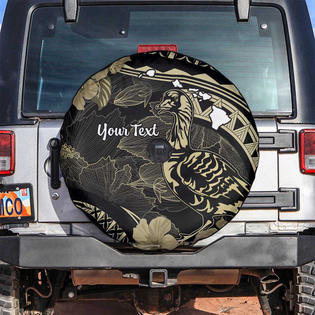 Personalised Hawaii Nene Goose Spare Tire Cover Hawaiian Map Hibiscus Polynesian Art - Beige LT14 Beige - Polynesian Pride