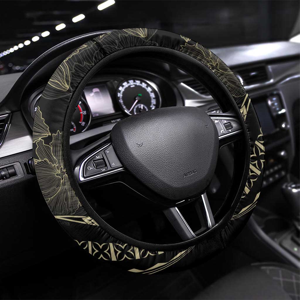 Hawaii Nene Goose Steering Wheel Cover Hawaiian Map Hibiscus Polynesian Art - Beige LT14 Universal Fit Beige - Polynesian Pride