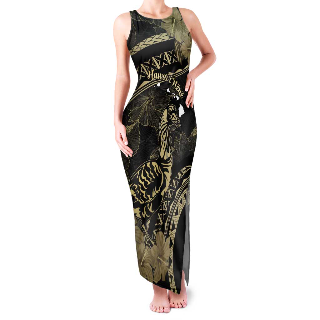 Personalised Hawaii Nene Goose Tank Maxi Dress Hawaiian Map Hibiscus Polynesian Art - Beige LT14 Women Beige - Polynesian Pride