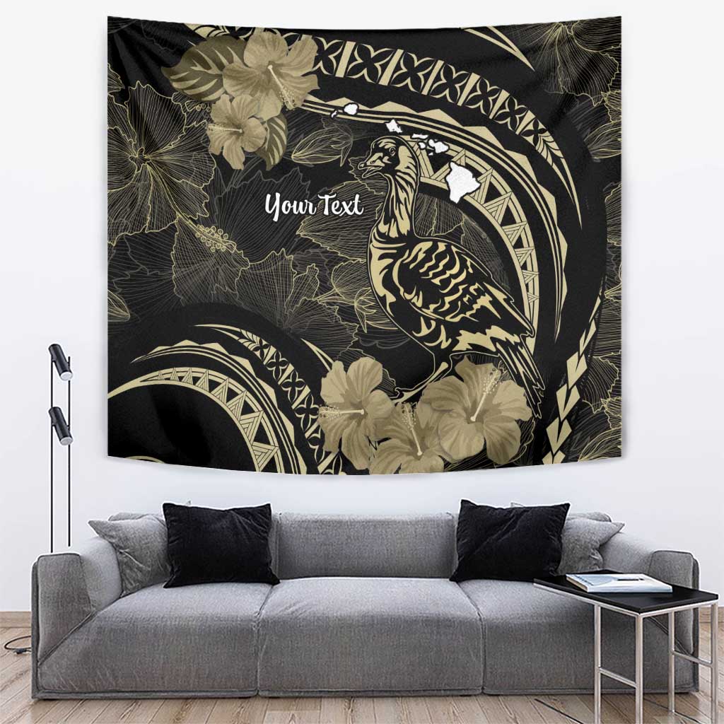 Personalised Hawaii Nene Goose Tapestry Hawaiian Map Hibiscus Polynesian Art - Beige LT14 Beige - Polynesian Pride