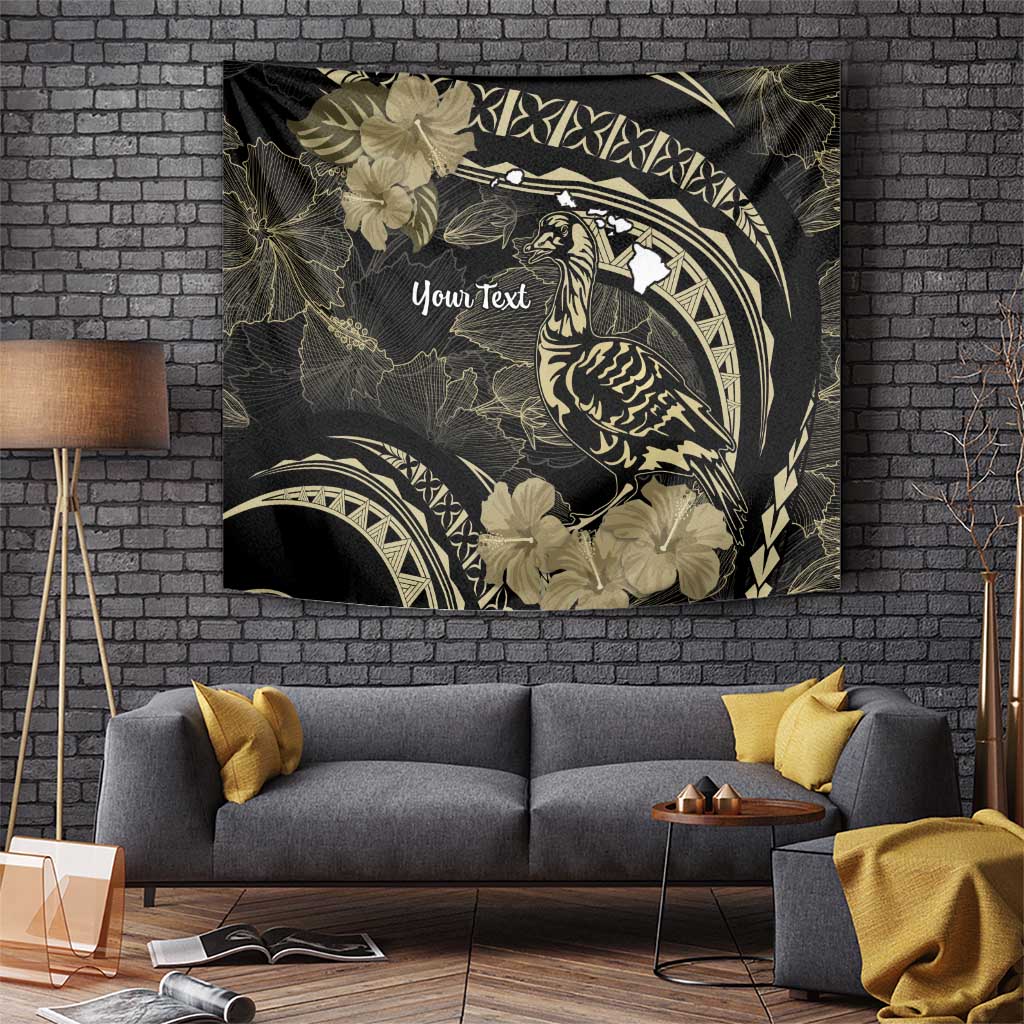Personalised Hawaii Nene Goose Tapestry Hawaiian Map Hibiscus Polynesian Art - Beige LT14 - Polynesian Pride
