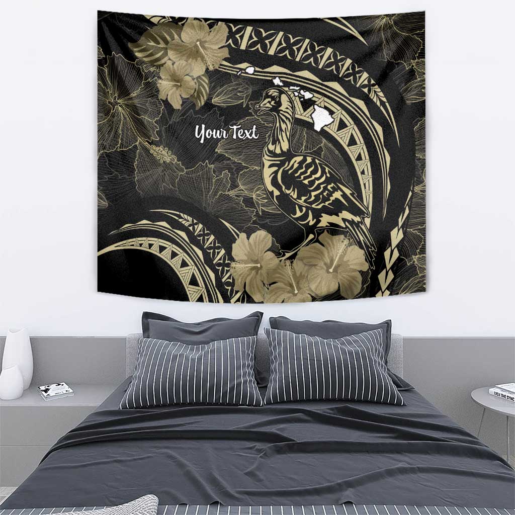 Personalised Hawaii Nene Goose Tapestry Hawaiian Map Hibiscus Polynesian Art - Beige LT14 - Polynesian Pride