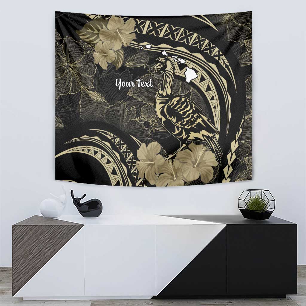 Personalised Hawaii Nene Goose Tapestry Hawaiian Map Hibiscus Polynesian Art - Beige LT14 - Polynesian Pride