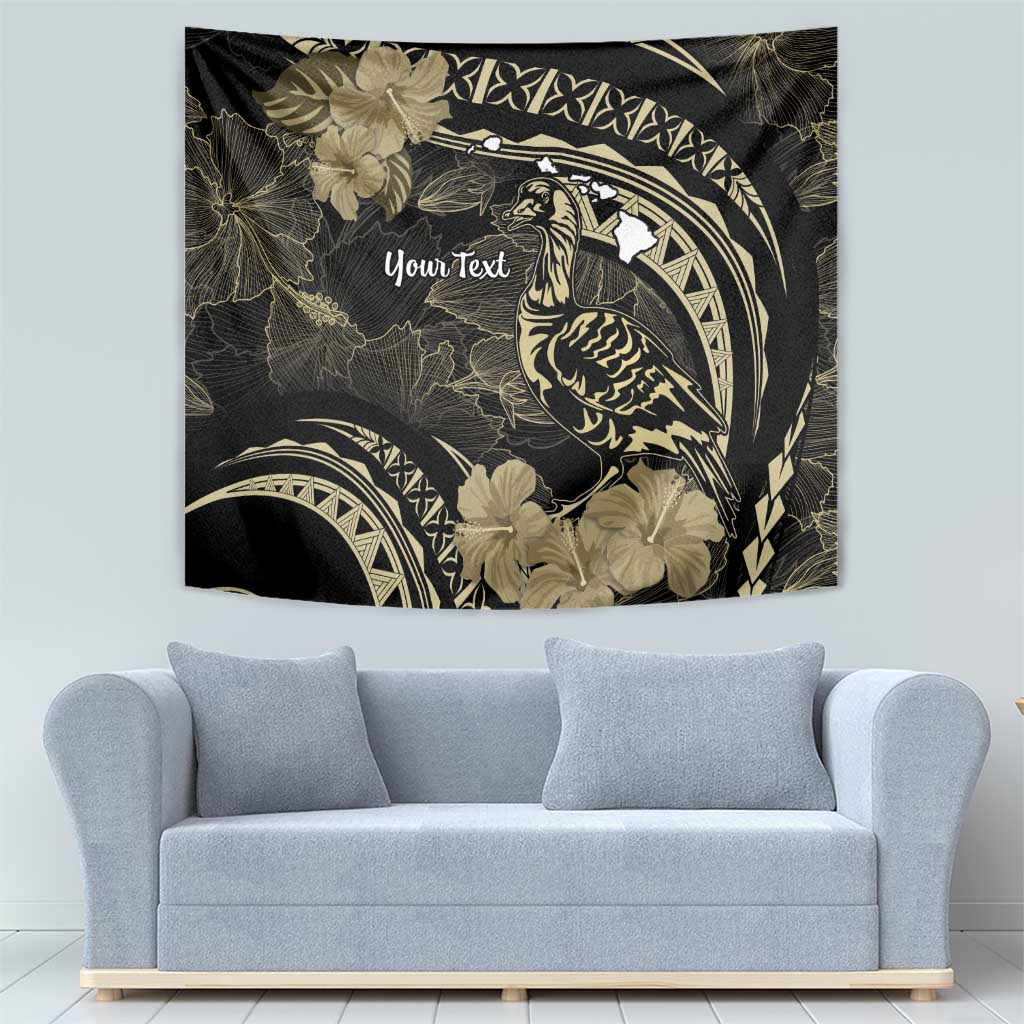 Personalised Hawaii Nene Goose Tapestry Hawaiian Map Hibiscus Polynesian Art - Beige LT14 - Polynesian Pride
