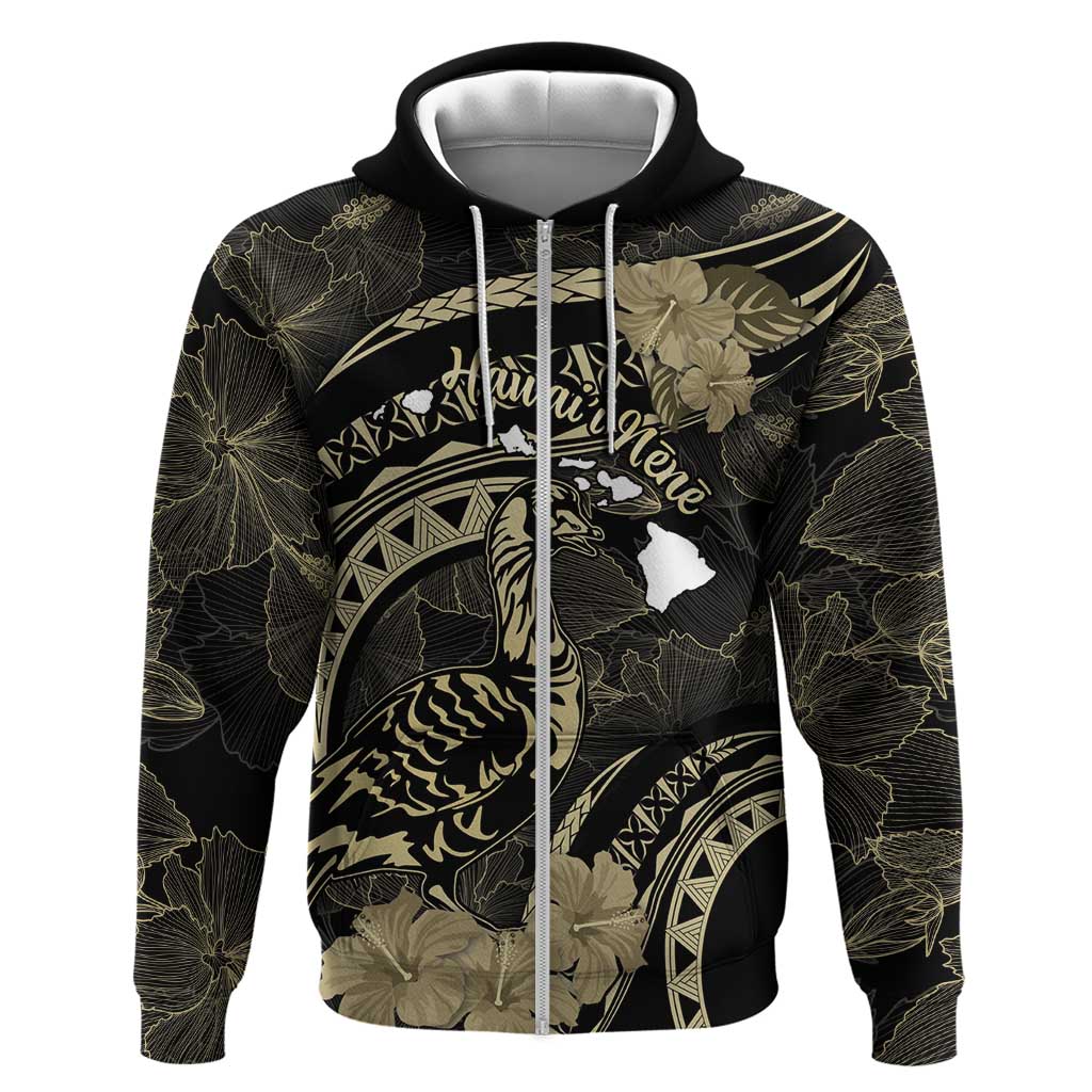 Personalised Hawaii Nene Goose Zip Hoodie Hawaiian Map Hibiscus Polynesian Art - Beige LT14 Zip Hoodie Beige - Polynesian Pride