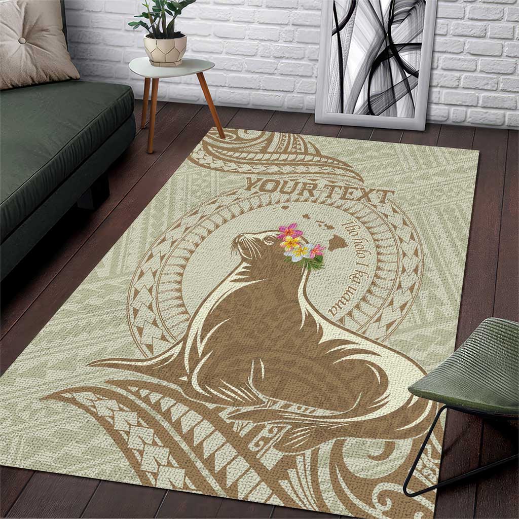 Personalised Hawaii Monk Seal Area Rug Polynesian Tattoo With Tropical Flowers - Beige Pastel LT14 Beige - Polynesian Pride