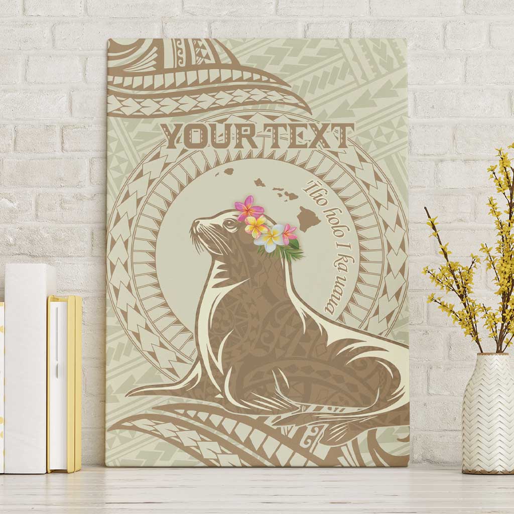 Personalised Hawaii Monk Seal Canvas Wall Art Polynesian Tattoo With Tropical Flowers - Beige Pastel LT14 Without Frame Beige - Polynesian Pride