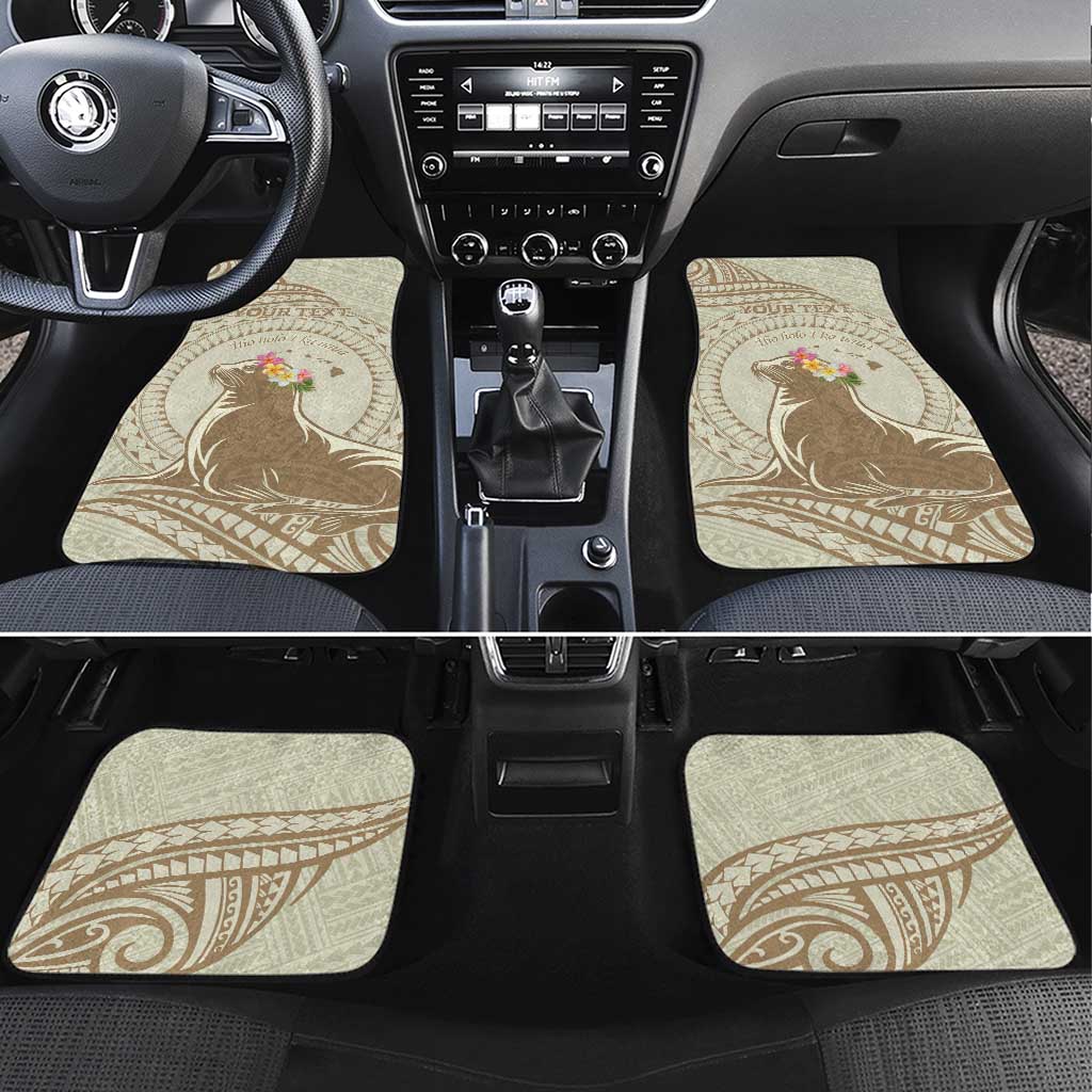 Personalised Hawaii Monk Seal Car Mats Polynesian Tattoo With Tropical Flowers - Beige Pastel LT14 Set 4pcs Beige - Polynesian Pride