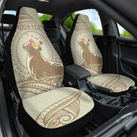 Personalised Hawaii Monk Seal Car Seat Cover Polynesian Tattoo With Tropical Flowers - Beige Pastel LT14 One Size Beige - Polynesian Pride
