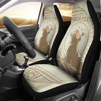 Personalised Hawaii Monk Seal Car Seat Cover Polynesian Tattoo With Tropical Flowers - Beige Pastel LT14 - Polynesian Pride