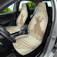 Personalised Hawaii Monk Seal Car Seat Cover Polynesian Tattoo With Tropical Flowers - Beige Pastel LT14 - Polynesian Pride
