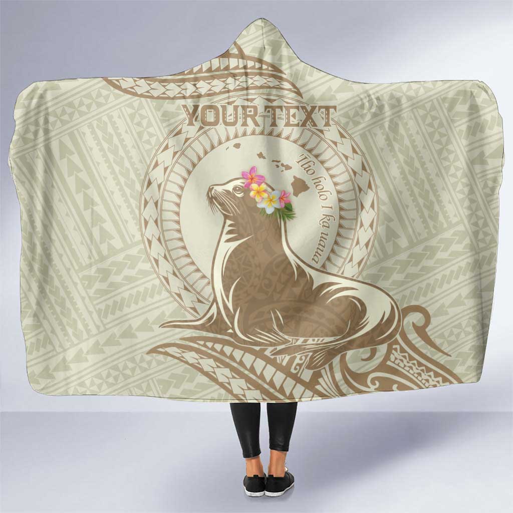 Personalised Hawaii Monk Seal Hooded Blanket Polynesian Tattoo With Tropical Flowers - Beige Pastel LT14 One Size Beige - Polynesian Pride