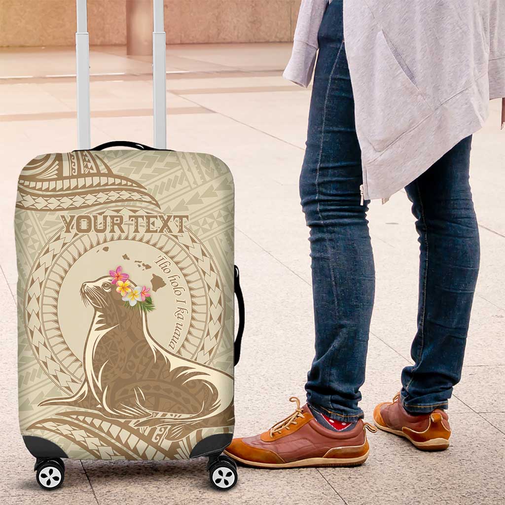 Personalised Hawaii Monk Seal Luggage Cover Polynesian Tattoo With Tropical Flowers - Beige Pastel LT14 Beige - Polynesian Pride