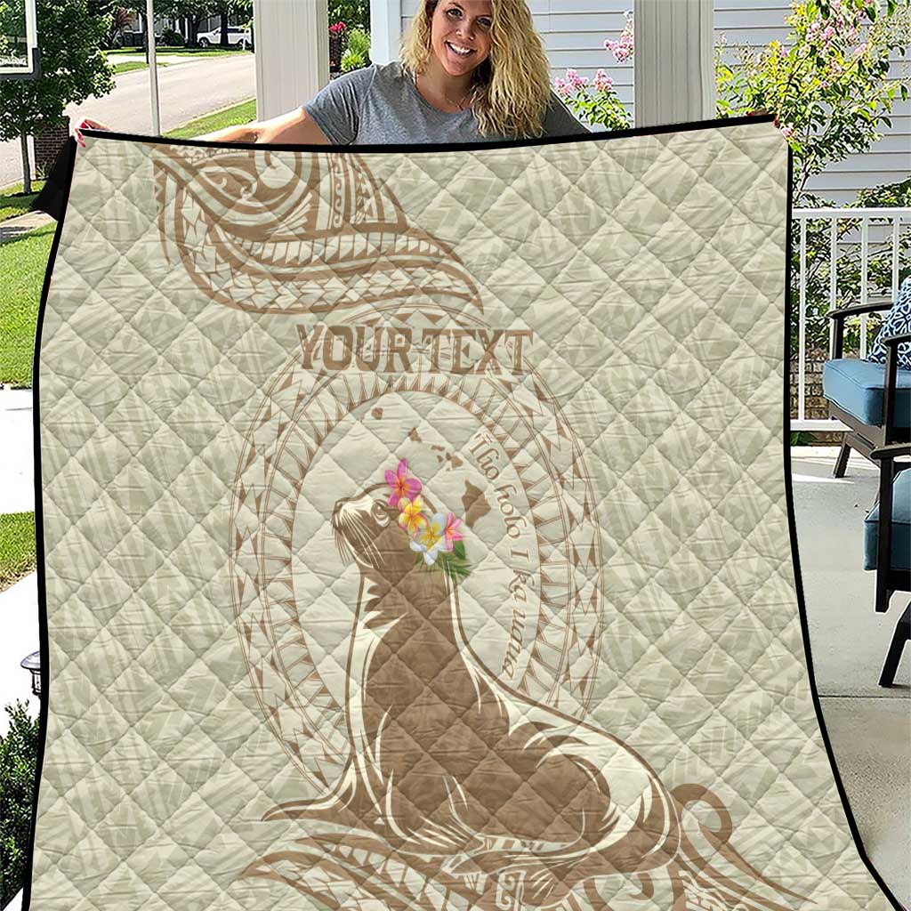 Personalised Hawaii Monk Seal Quilt Polynesian Tattoo With Tropical Flowers - Beige Pastel LT14 Beige - Polynesian Pride