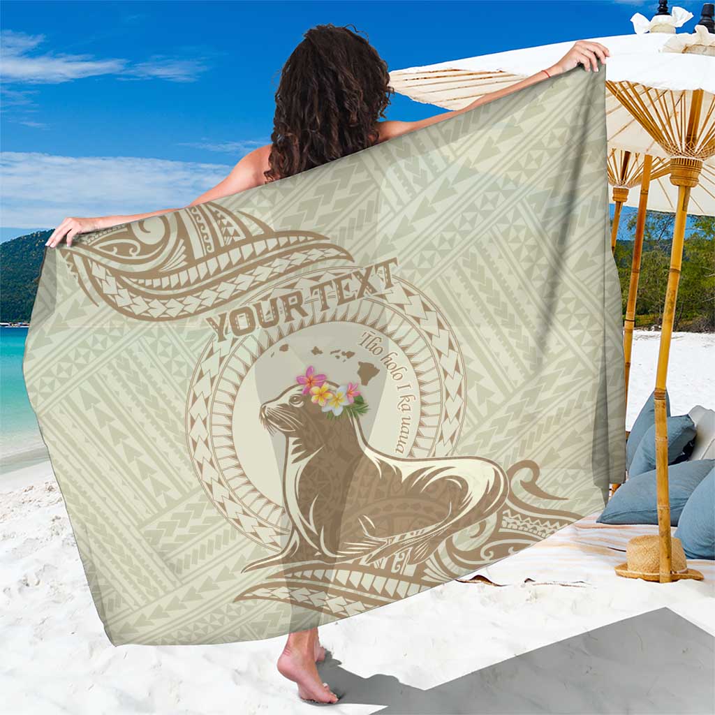 Personalised Hawaii Monk Seal Sarong Polynesian Tattoo With Tropical Flowers - Beige Pastel LT14 One Size 44 x 66 inches Beige - Polynesian Pride