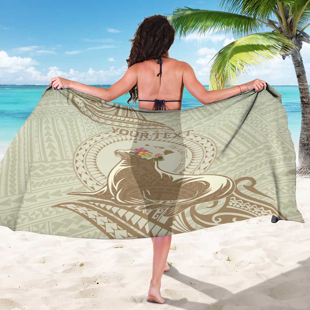 Personalised Hawaii Monk Seal Sarong Polynesian Tattoo With Tropical Flowers - Beige Pastel LT14 - Polynesian Pride