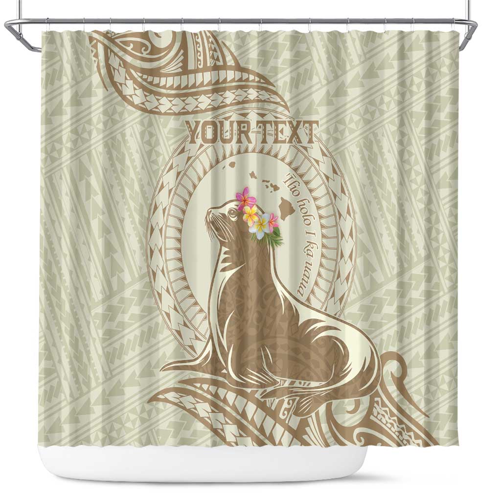 Personalised Hawaii Monk Seal Shower Curtain Polynesian Tattoo With Tropical Flowers - Beige Pastel LT14 Beige - Polynesian Pride