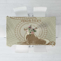 Personalised Hawaii Monk Seal Tablecloth Polynesian Tattoo With Tropical Flowers - Beige Pastel LT14 Beige - Polynesian Pride