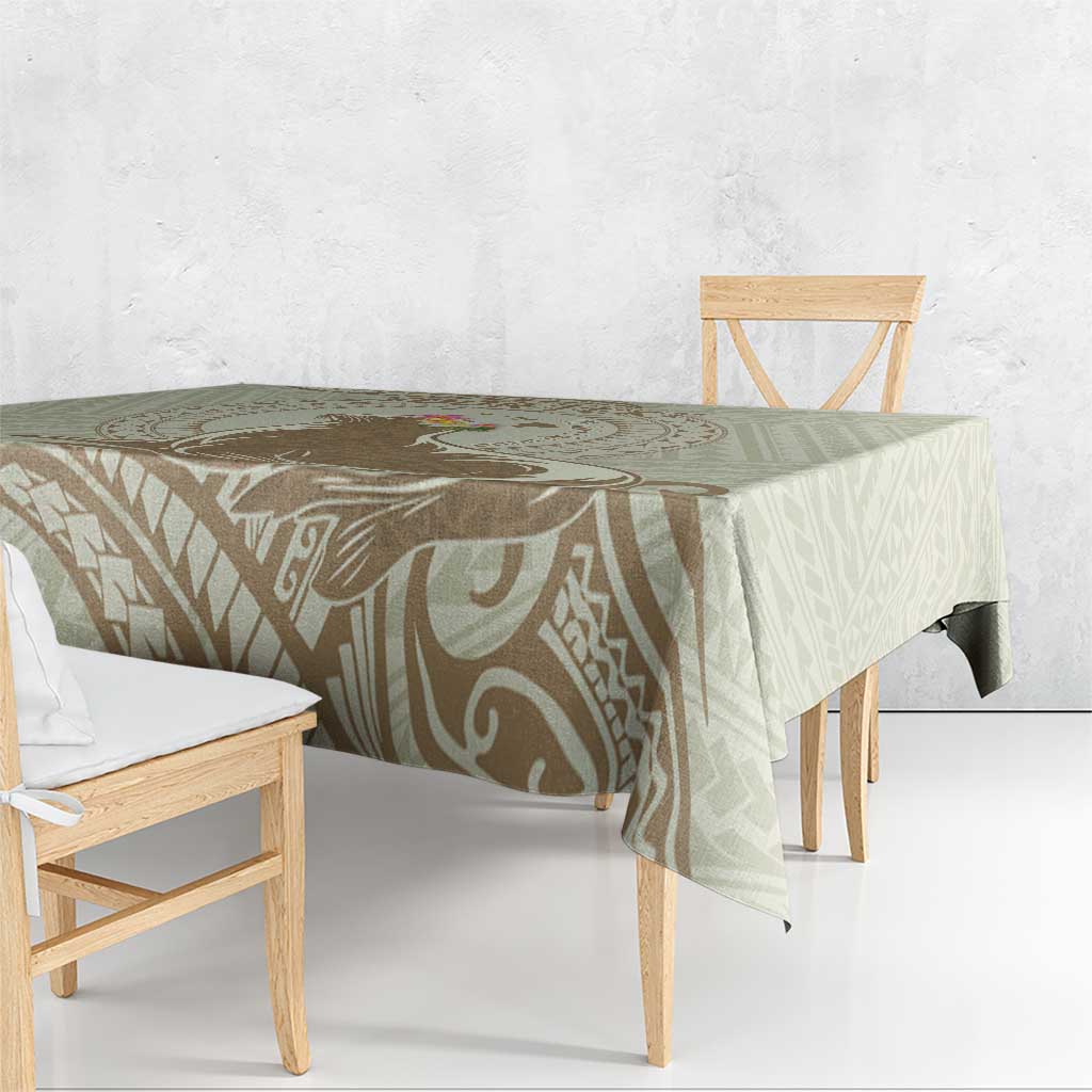 Personalised Hawaii Monk Seal Tablecloth Polynesian Tattoo With Tropical Flowers - Beige Pastel LT14 - Polynesian Pride