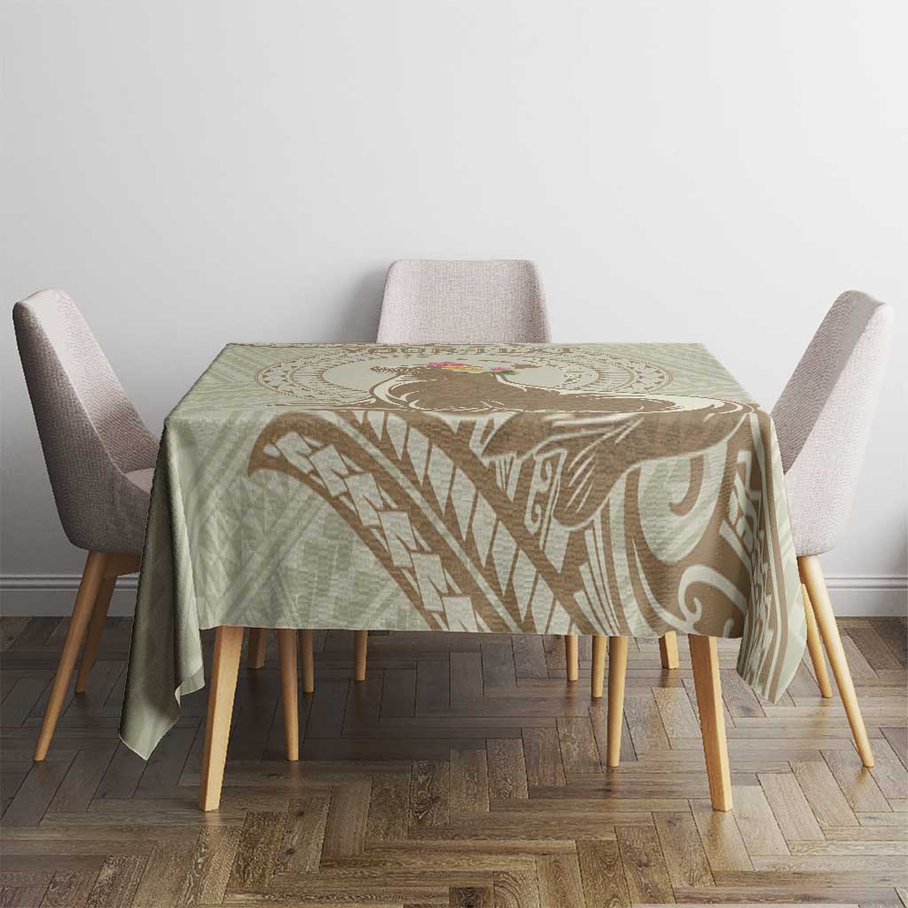 Personalised Hawaii Monk Seal Tablecloth Polynesian Tattoo With Tropical Flowers - Beige Pastel LT14 - Polynesian Pride