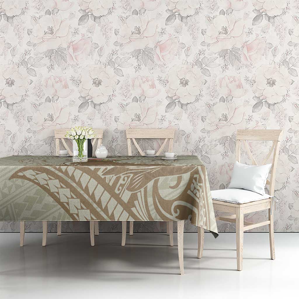Personalised Hawaii Monk Seal Tablecloth Polynesian Tattoo With Tropical Flowers - Beige Pastel LT14 - Polynesian Pride