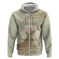 Personalised Hawaii Monk Seal Zip Hoodie Polynesian Tattoo With Tropical Flowers - Beige Pastel LT14 Zip Hoodie Beige - Polynesian Pride