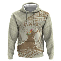 Personalised Hawaii Monk Seal Zip Hoodie Polynesian Tattoo With Tropical Flowers - Beige Pastel LT14 Pullover Hoodie Beige - Polynesian Pride