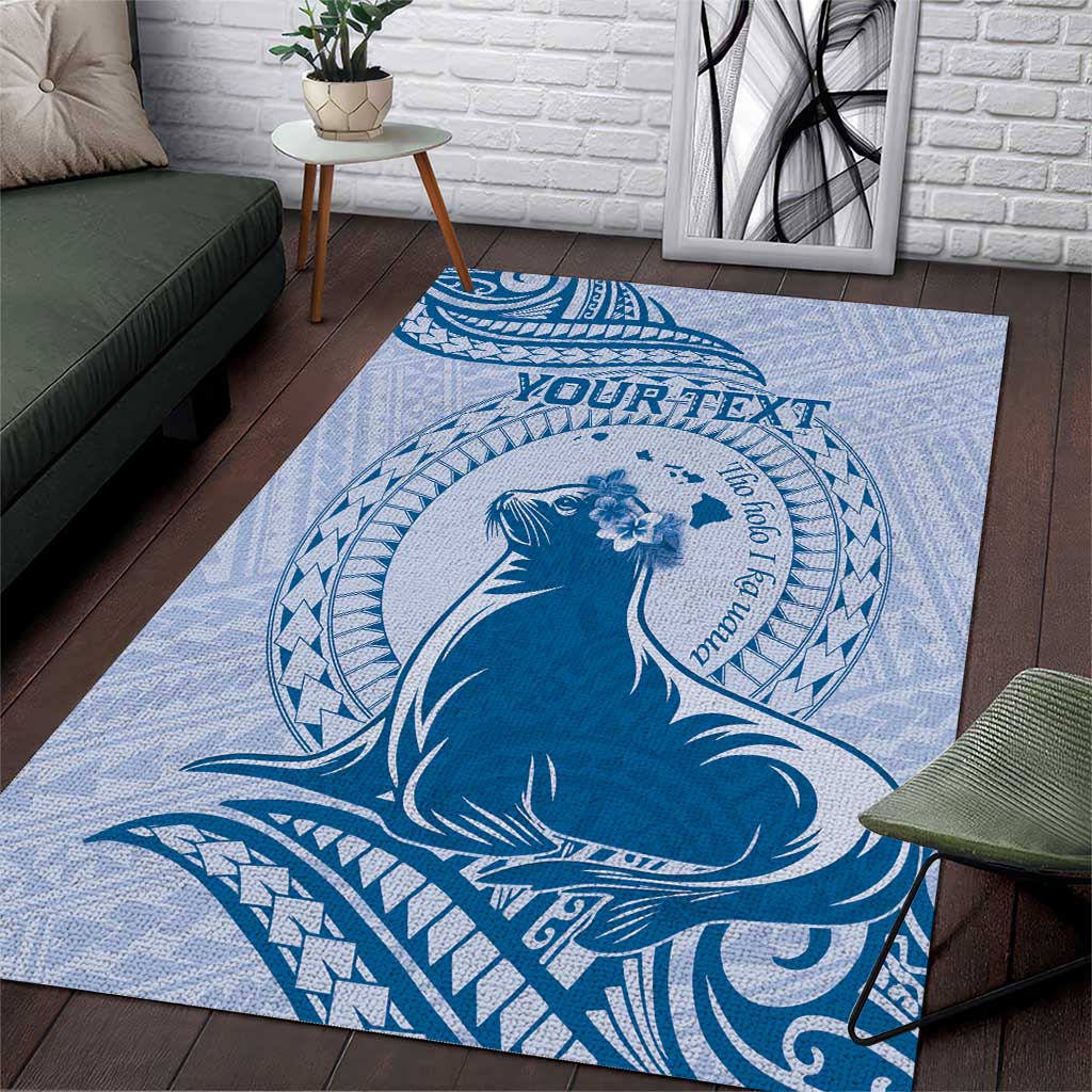 Personalised Hawaii Monk Seal Area Rug Polynesian Tattoo With Tropical Flowers - Blue Pastel LT14 Blue - Polynesian Pride