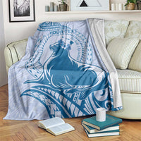 Personalised Hawaii Monk Seal Blanket Polynesian Tattoo With Tropical Flowers - Blue Pastel LT14 Blue - Polynesian Pride