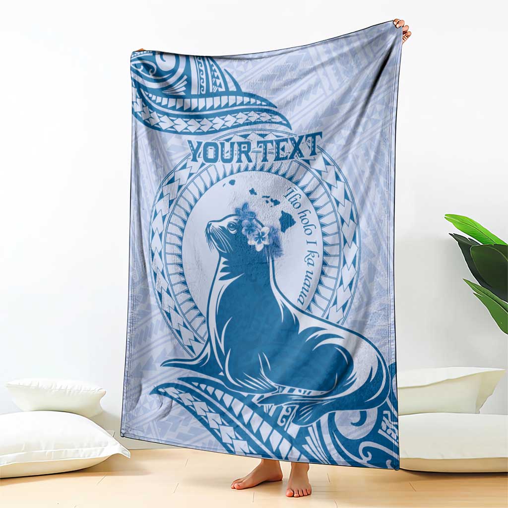 Personalised Hawaii Monk Seal Blanket Polynesian Tattoo With Tropical Flowers - Blue Pastel LT14 - Polynesian Pride